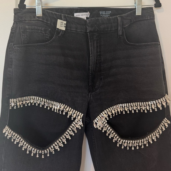 Good American Black Straight Leg Jeans with Silver Accents - Picture 1 of 6